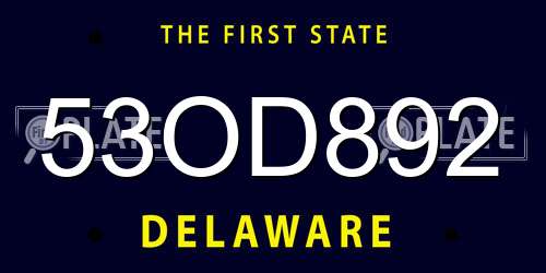 53OD892 Delaware License Plate