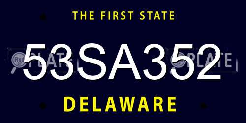 53SA352 Delaware License Plate
