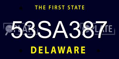 53SA387 Delaware License Plate