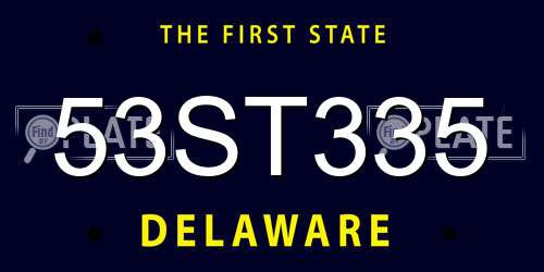 53ST335 Delaware License Plate