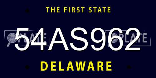 54AS962 Delaware License Plate