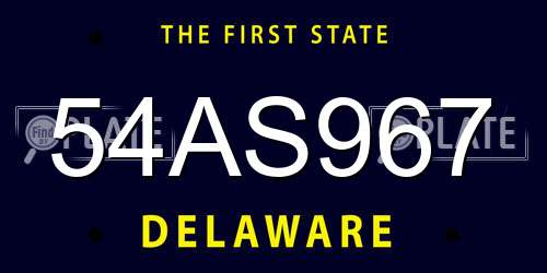 54AS967 Delaware License Plate