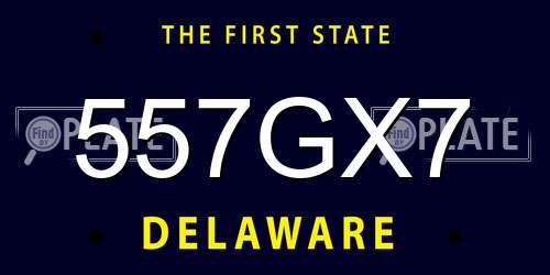 557GX7 Delaware License Plate
