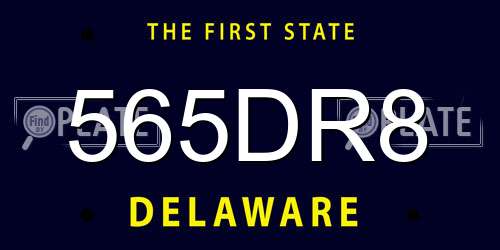 565DR8 Delaware License Plate