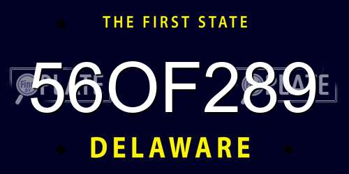 56OF289 Delaware License Plate