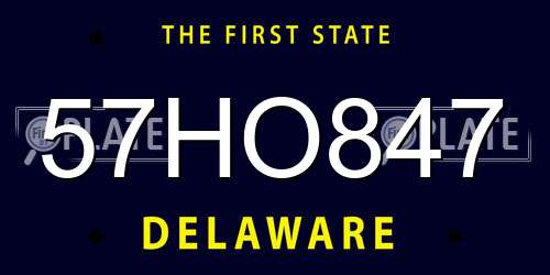 57HO847 Delaware License Plate