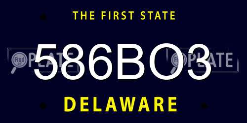 586BO3 Delaware License Plate