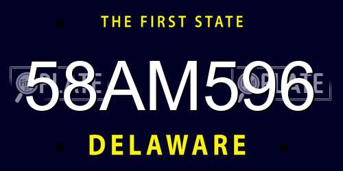 58AM596 Delaware License Plate