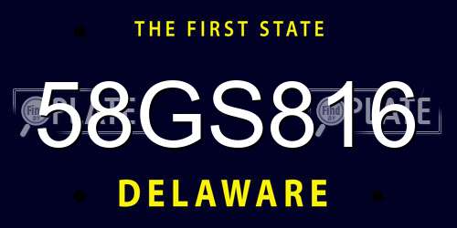 58GS816 Delaware License Plate