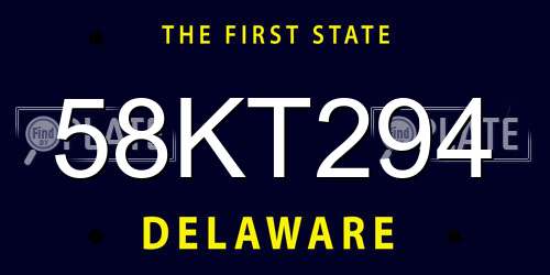 58KT294 Delaware License Plate