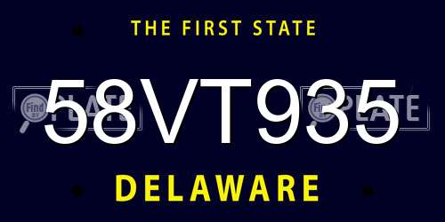 58VT935 Delaware License Plate