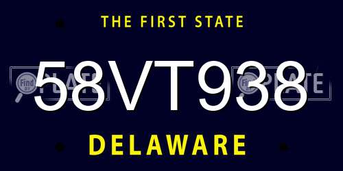 58VT938 Delaware License Plate