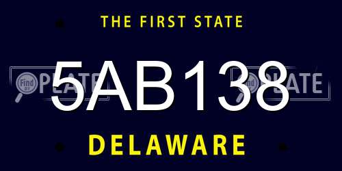5AB138 Delaware License Plate
