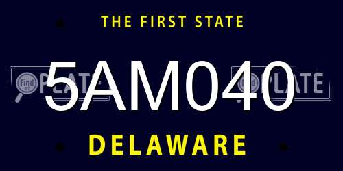 5AM040 Delaware License Plate