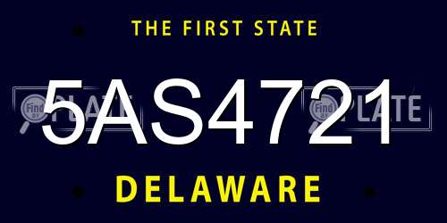 5AS4721 Delaware License Plate