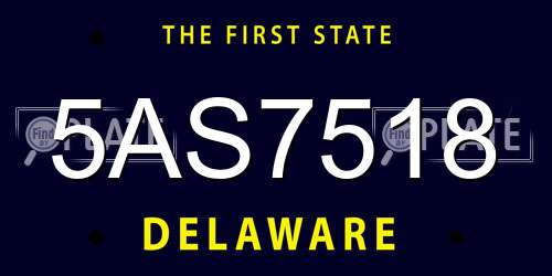 5AS7518 Delaware License Plate