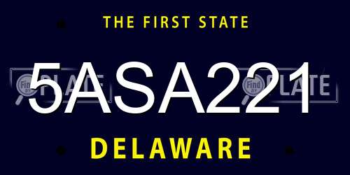 5ASA221 Delaware License Plate