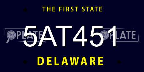 5AT451 Delaware License Plate
