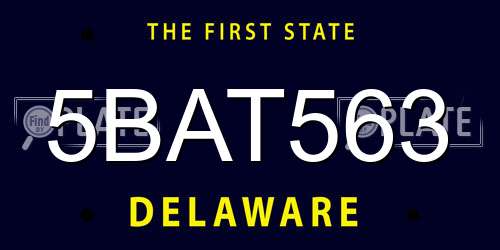 5BAT563 Delaware License Plate