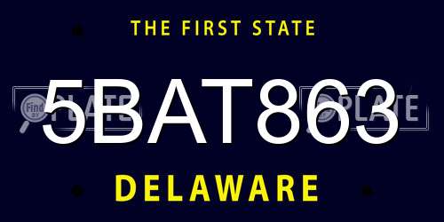 5BAT863 Delaware License Plate