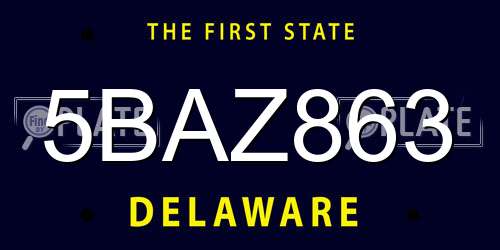 5BAZ863 Delaware License Plate