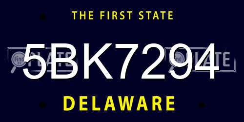 5BK7294 Delaware License Plate