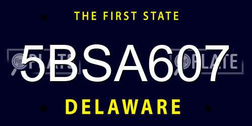 5BSA607 Delaware License Plate