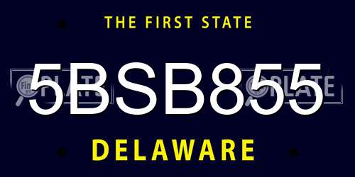5BSB855 Delaware License Plate