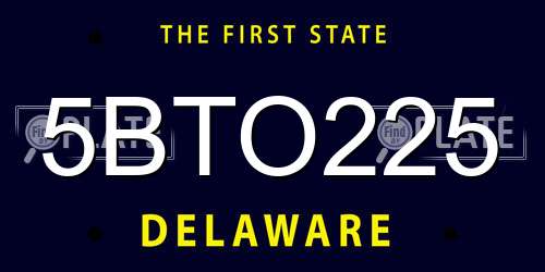 5BTO225 Delaware License Plate