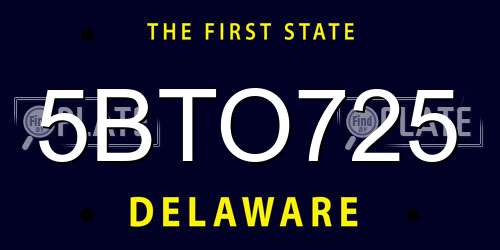 5BTO725 Delaware License Plate