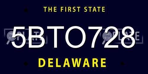 5BTO728 Delaware License Plate