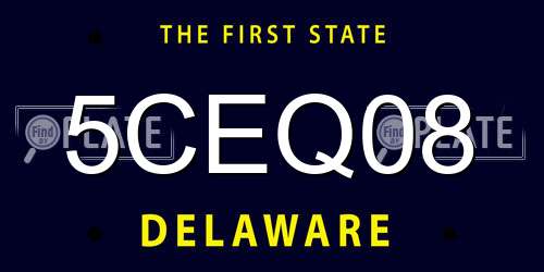 5CEQ08 Delaware License Plate