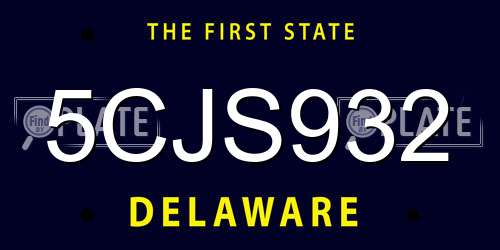 5CJS932 Delaware License Plate