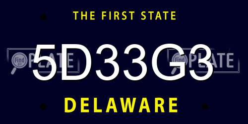 5D33G3 Delaware License Plate