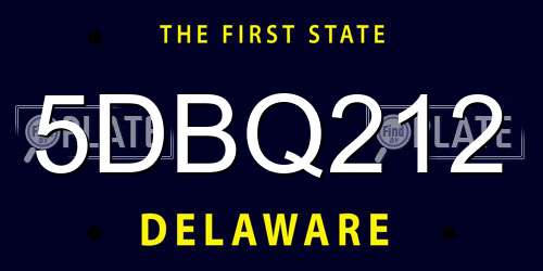5DBQ212 Delaware License Plate