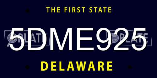 5DME925 Delaware License Plate