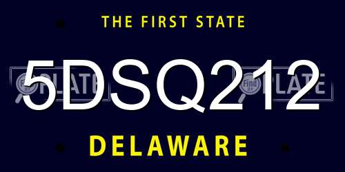 5DSQ212 Delaware License Plate