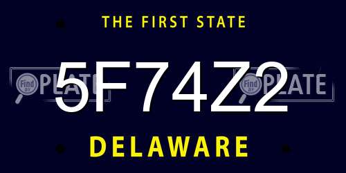 5F74Z2 Delaware License Plate