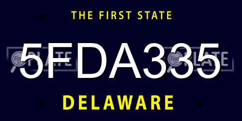 5FDA335 Delaware License Plate
