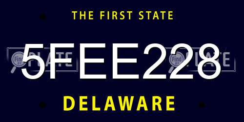5FEE228 Delaware License Plate