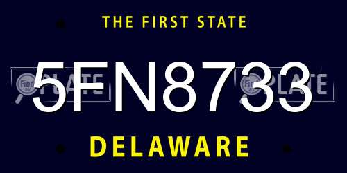 5FN8733 Delaware License Plate