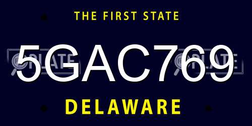 5GAC769 Delaware License Plate