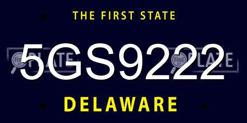 5GS9222 Delaware License Plate