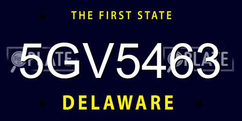 5GV5463 Delaware License Plate