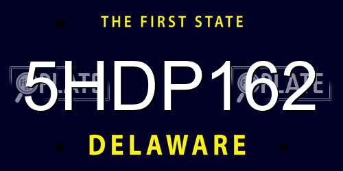 5HDP162 Delaware License Plate