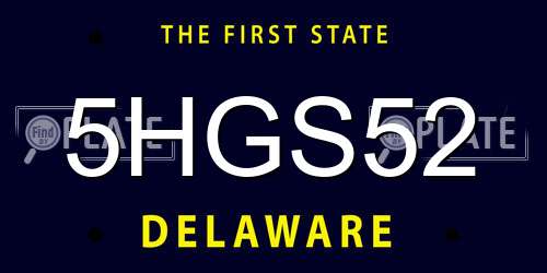 5HGS52 Delaware License Plate
