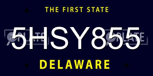 5HSY855 Delaware License Plate