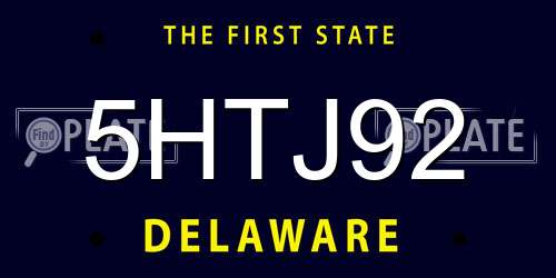 5HTJ92 Delaware License Plate