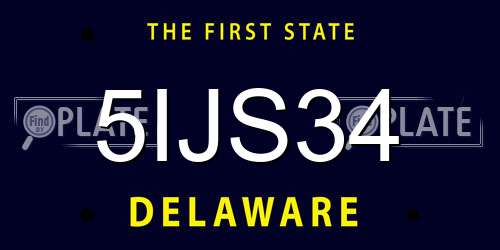 5IJS34 Delaware License Plate