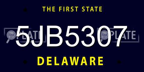 5JB5307 Delaware License Plate